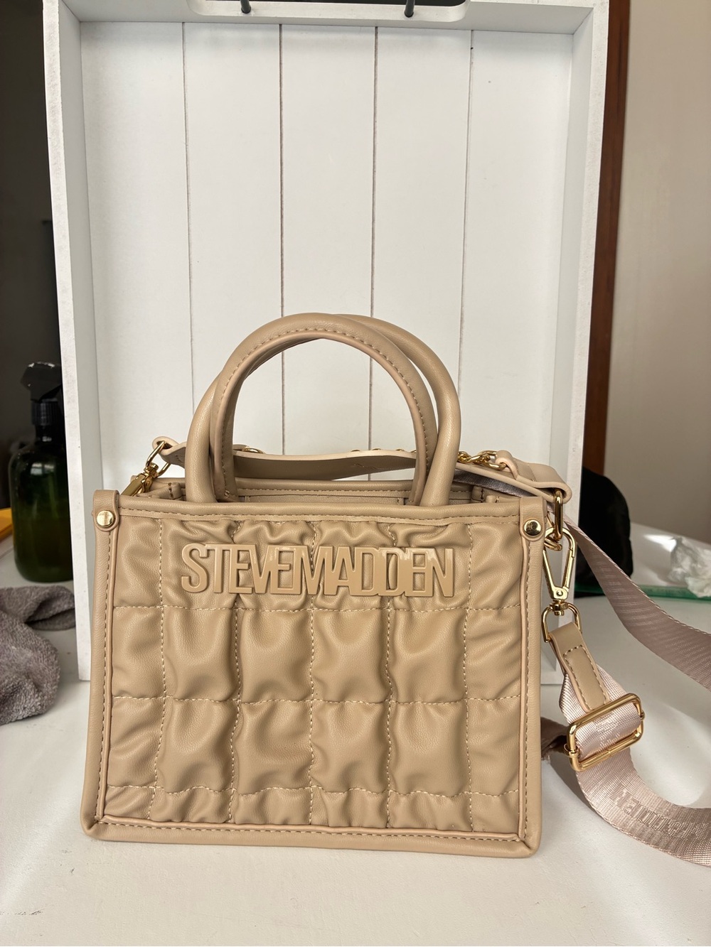 Steve Madden Taupe Quilted Top-Handle Satchel - Picture 1 of 11